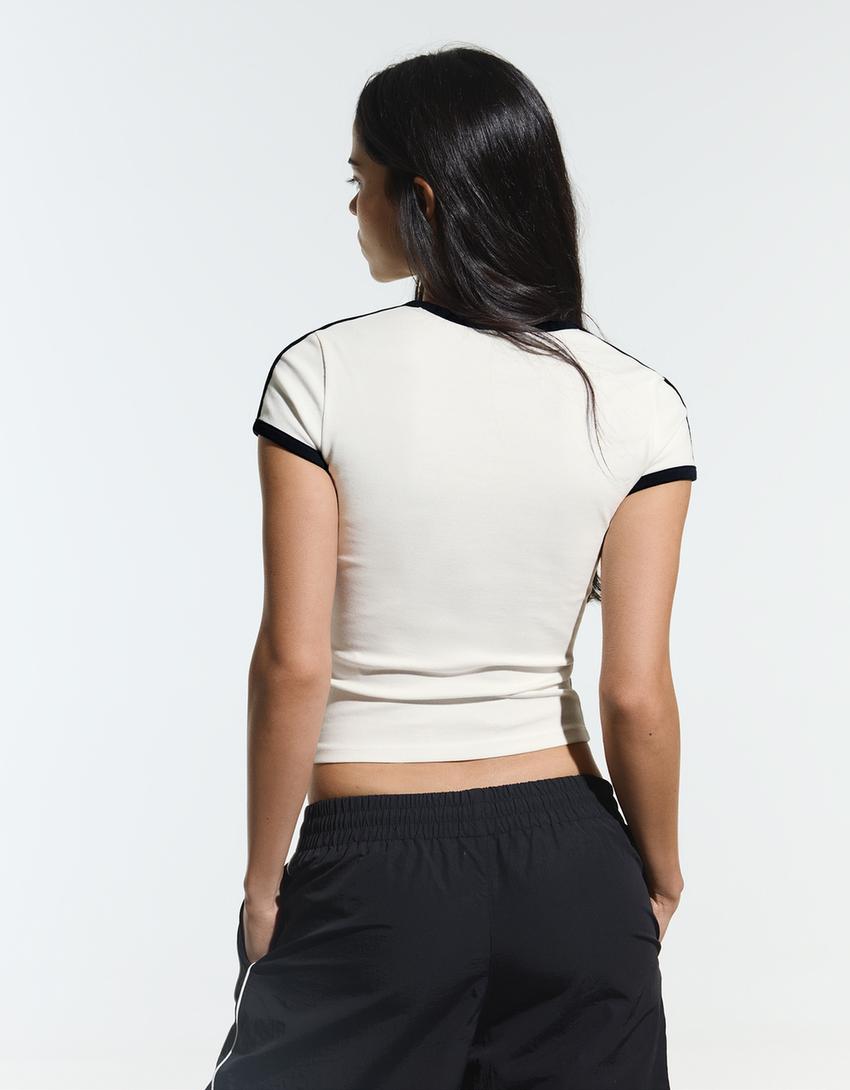 Camiseta manga corta contraste print-Blanco roto