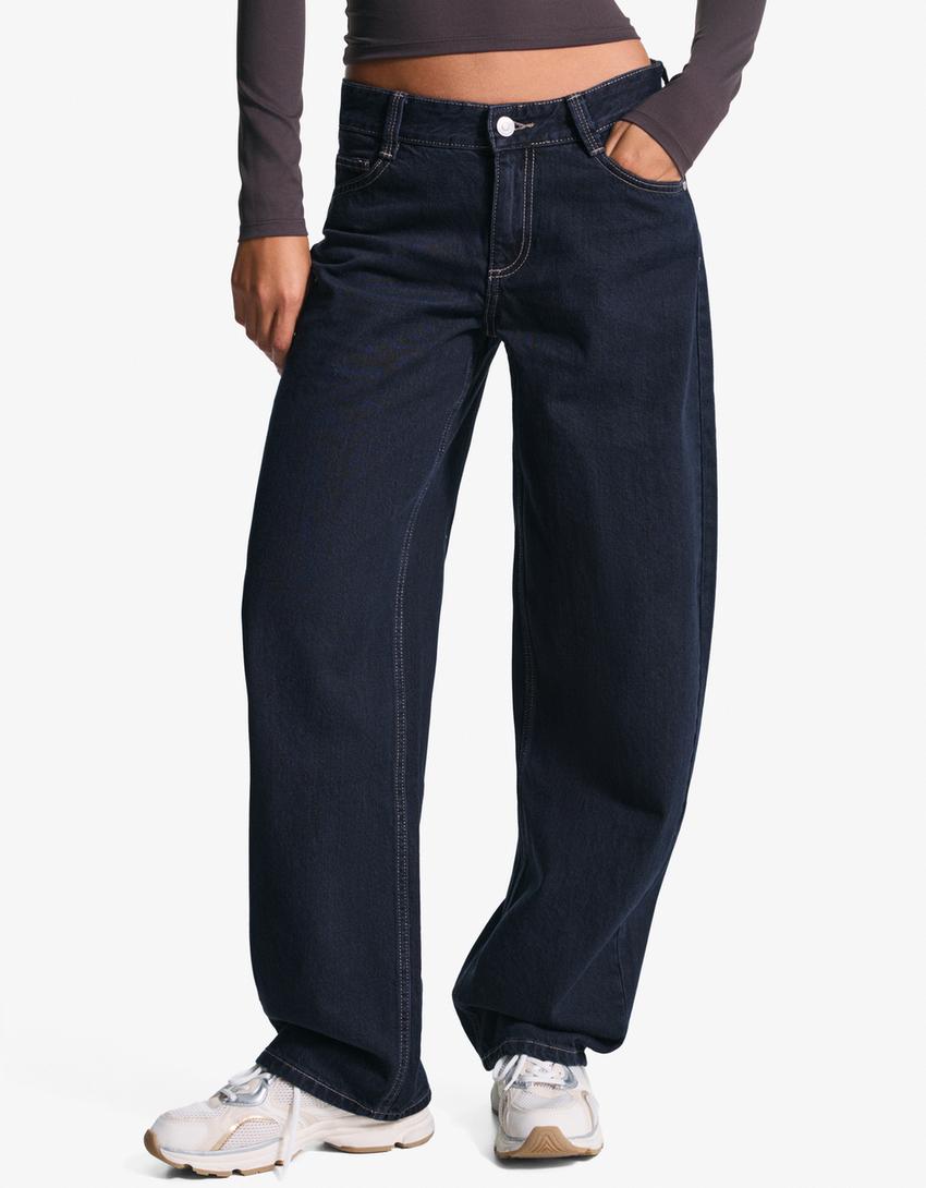 Jeans baggy fit barrel fit taille basse-Marine
