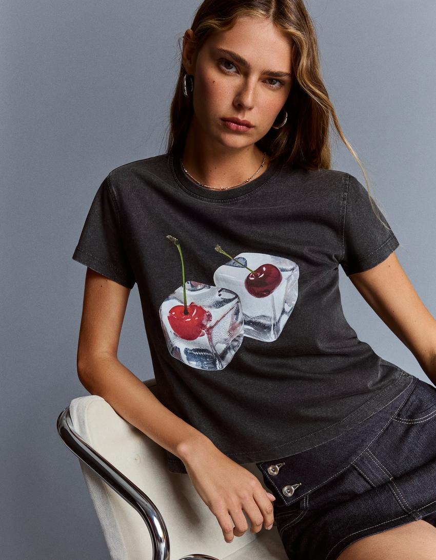Camiseta manga corta print-Gris oscuro