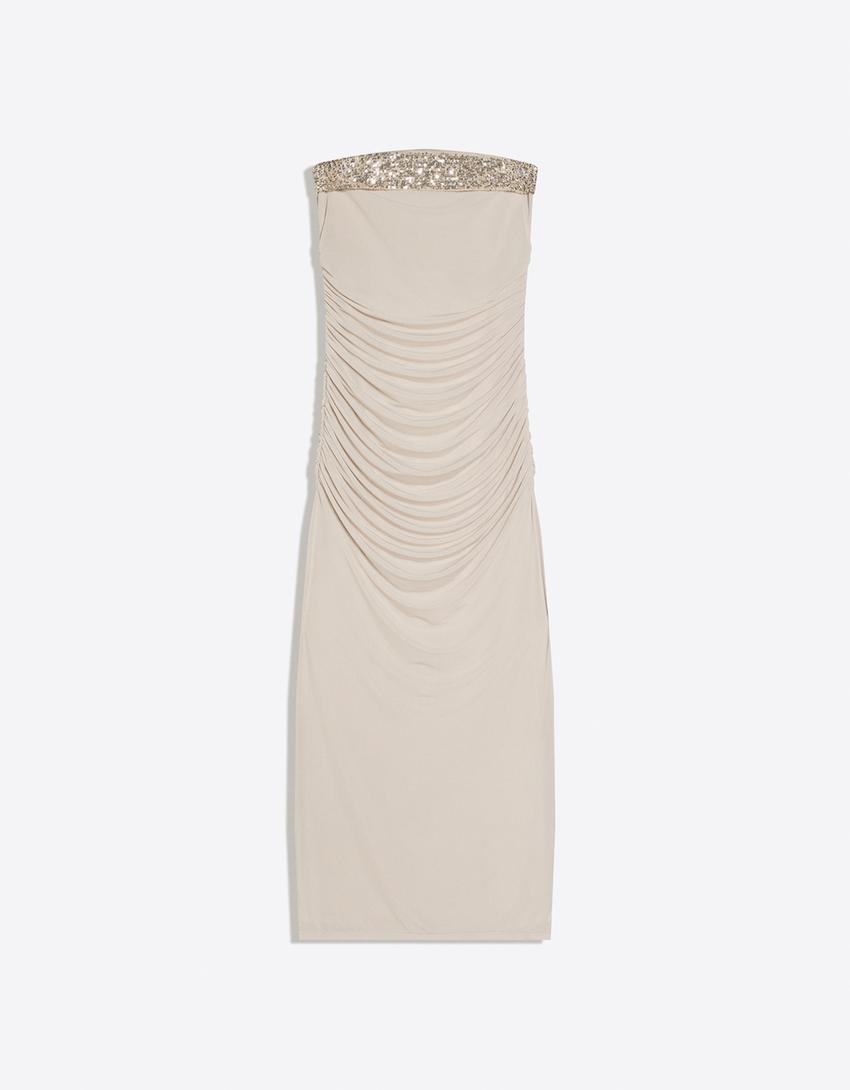 فستان ميدي شريطي بترتر-كريمي