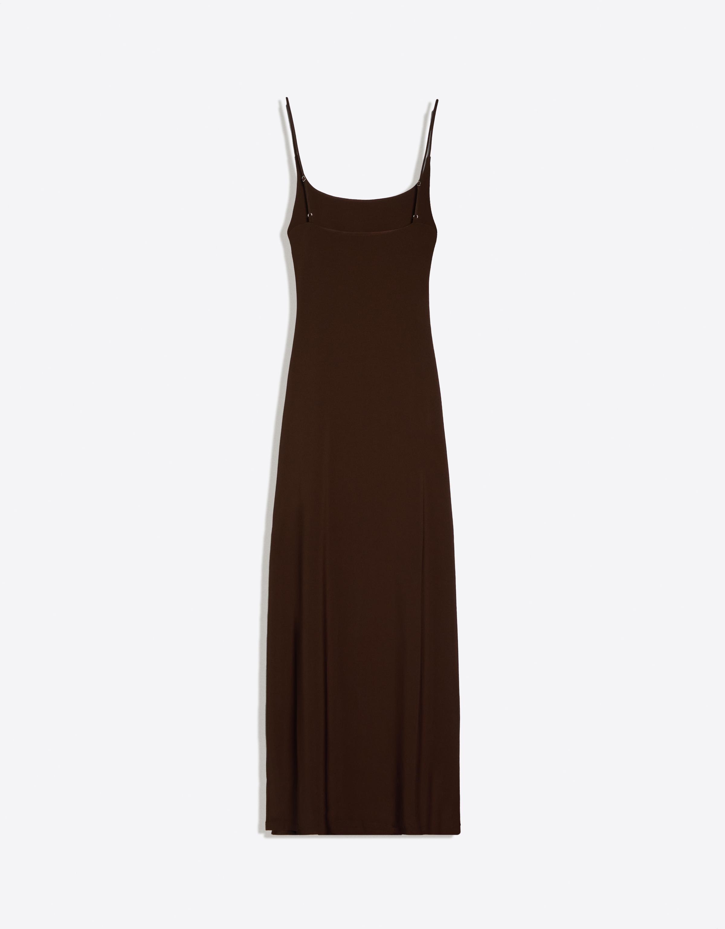Ruched strap midi dress — Brown