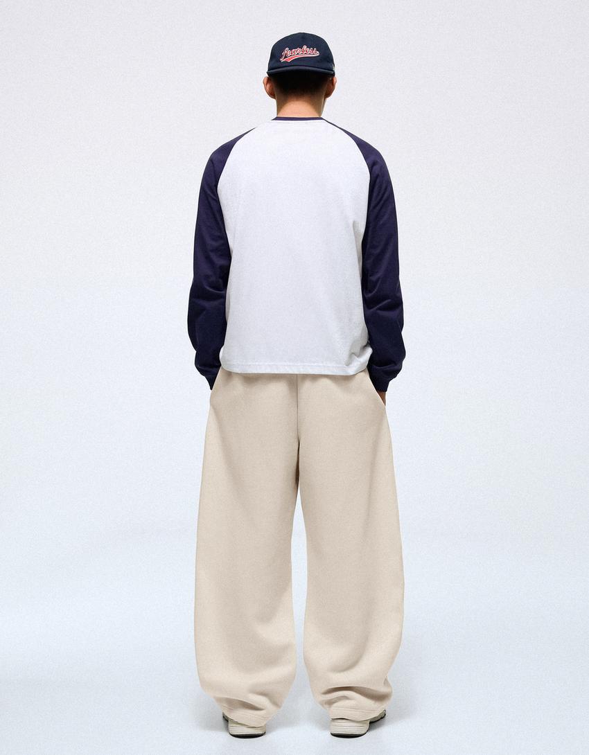 Napped cotton balloon fit trousers-Stone