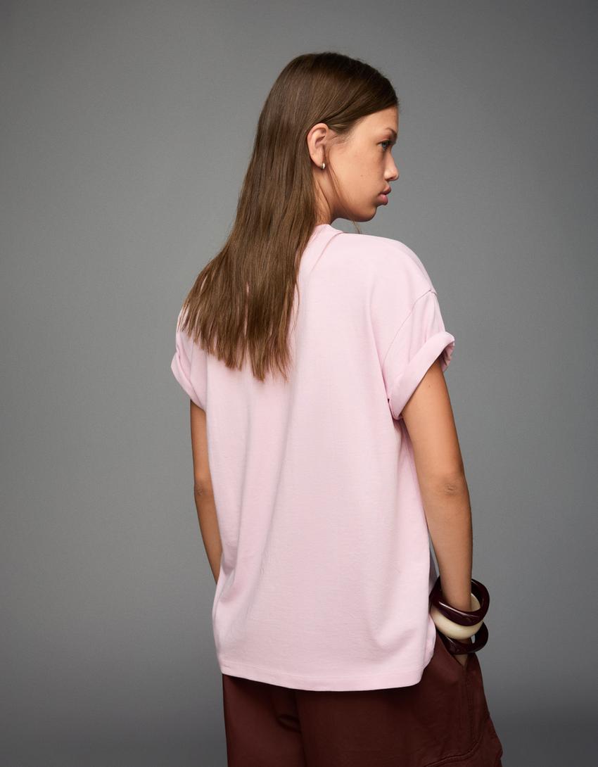 T-shirt manga curta oversize estampado-Rosa-1