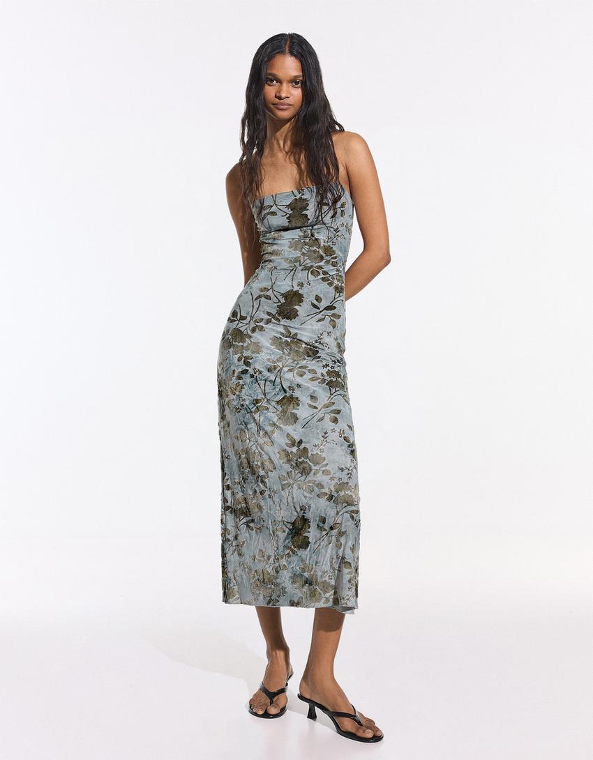 Printed midi dress-Grey