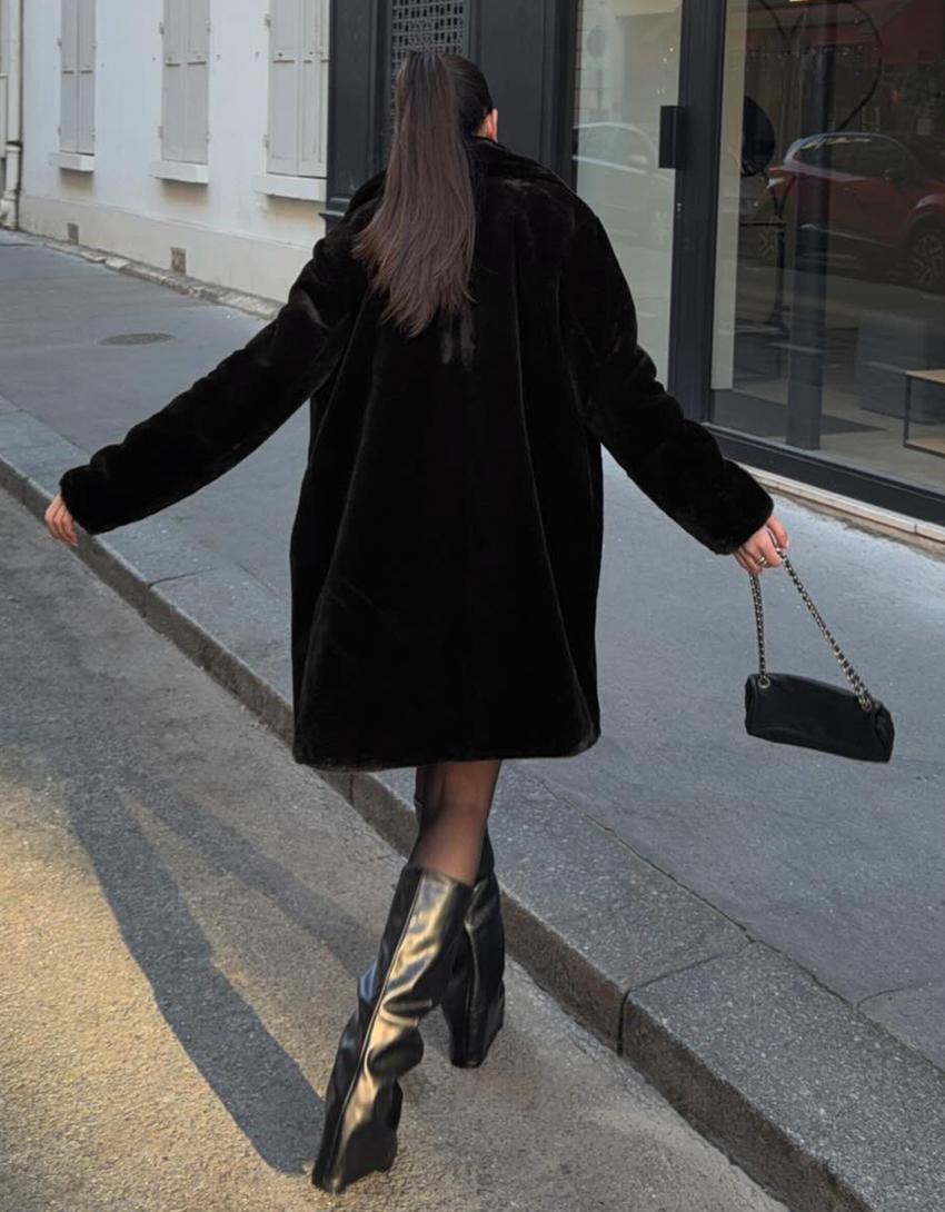 Manteau fausse fourrure-Noir