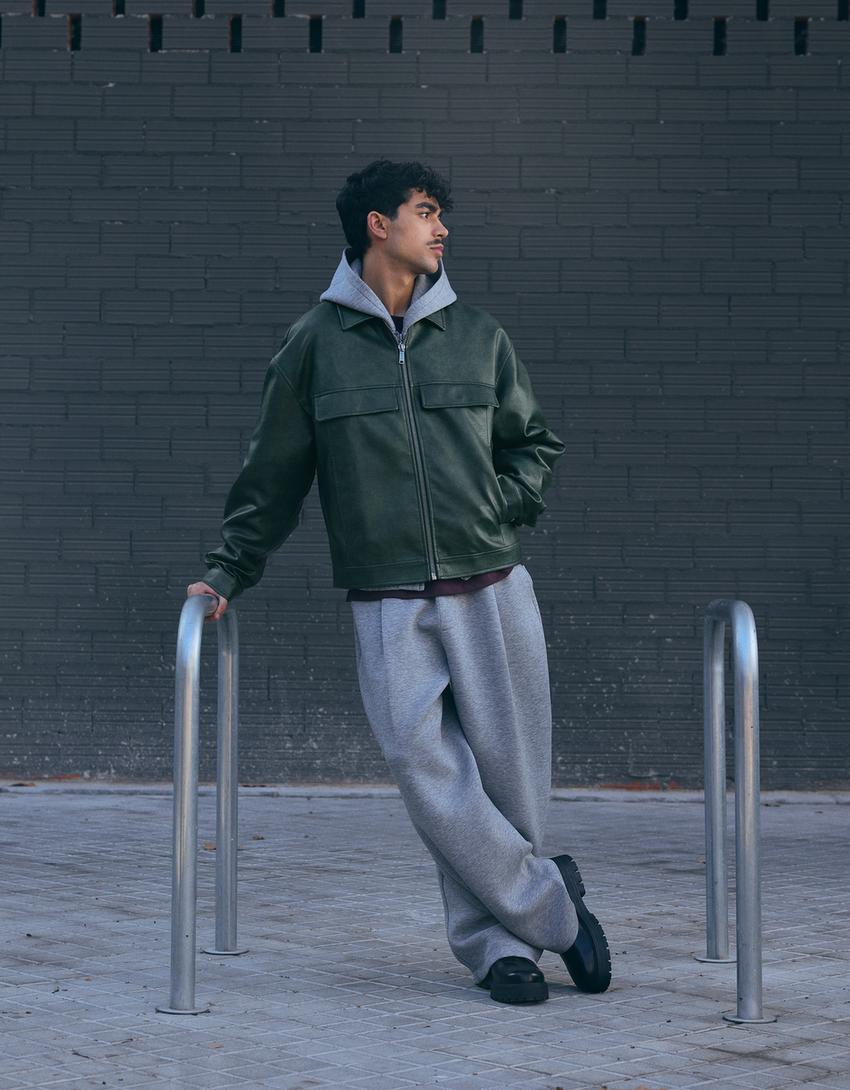 Giacca boxy fit finta pelle-Verde