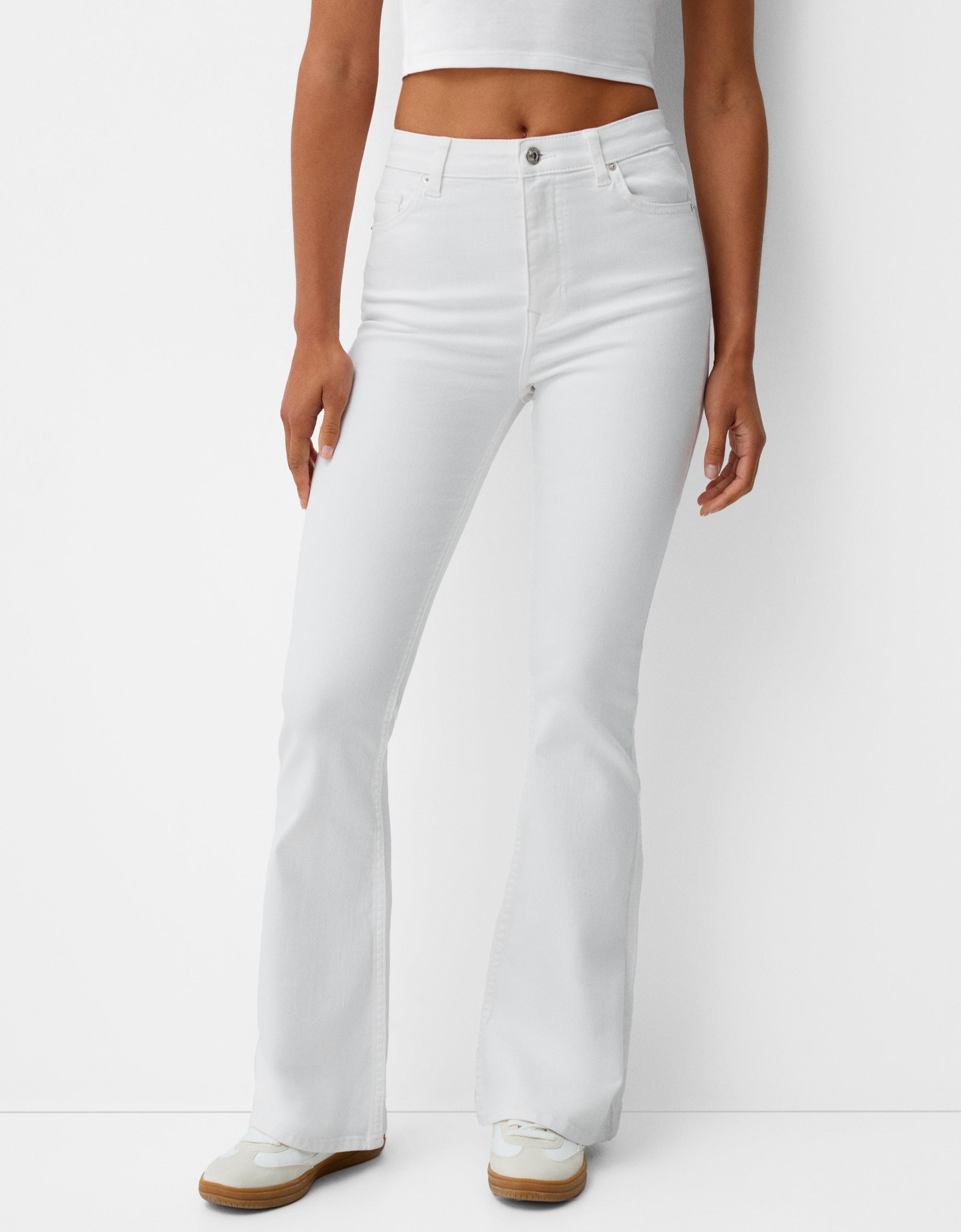 Bershka Jeans-Schlaghose Damen 44 Weiss