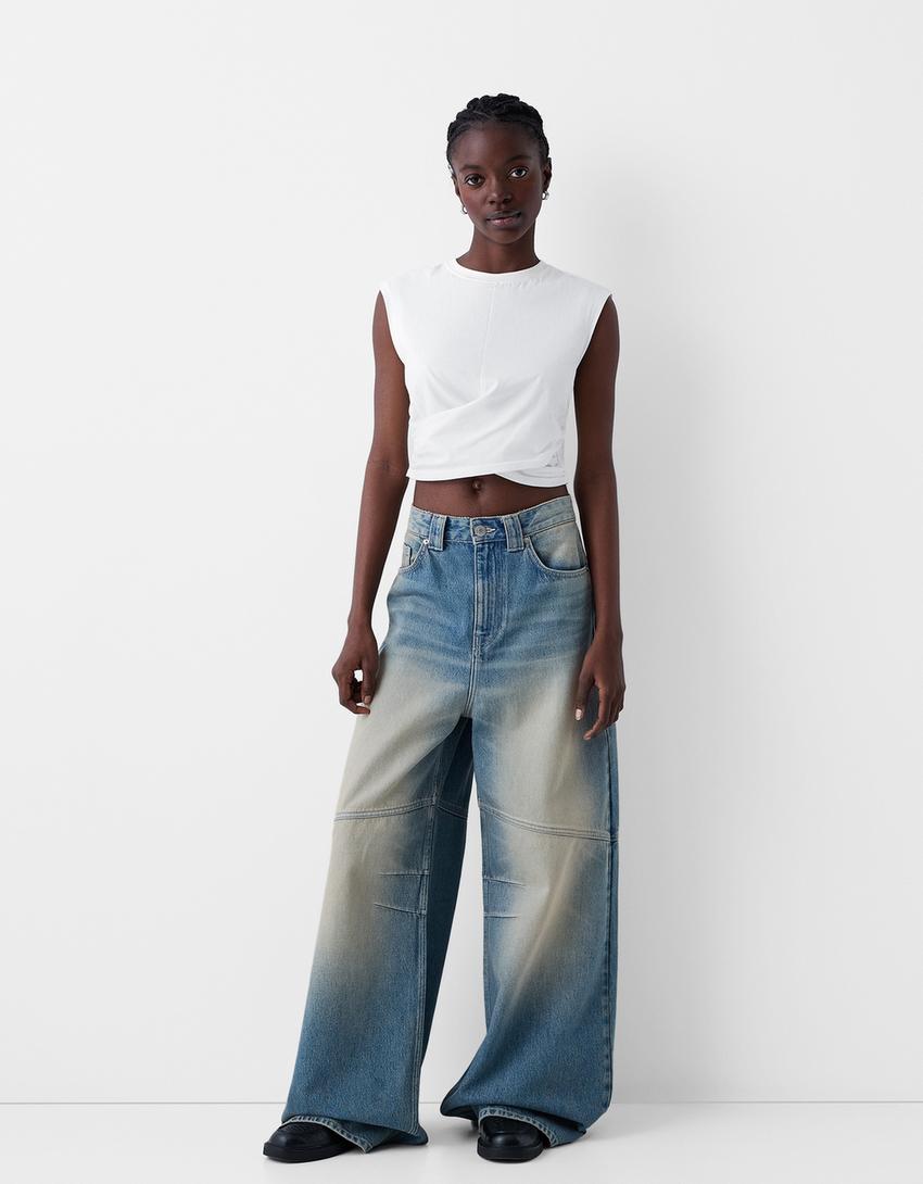 Sleeveless T-shirt with crossover front-White-3