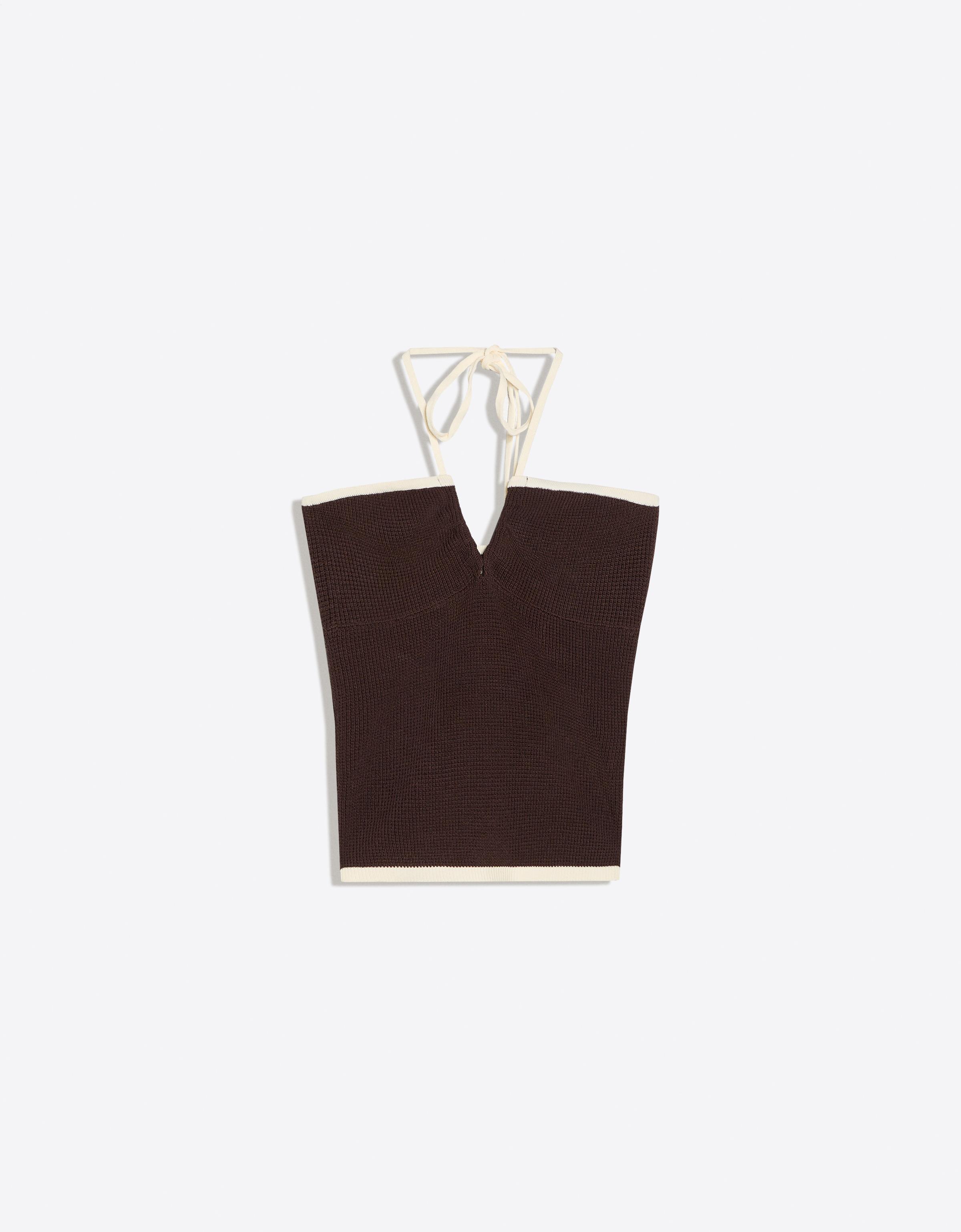 Contrast bandeau knit top — Brown