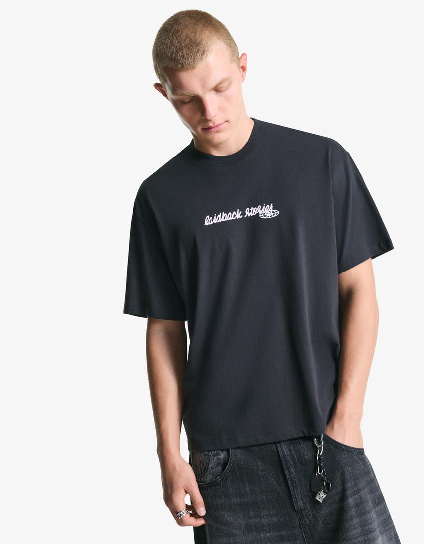 T-shirt manches courtes imprimé-Gris-1