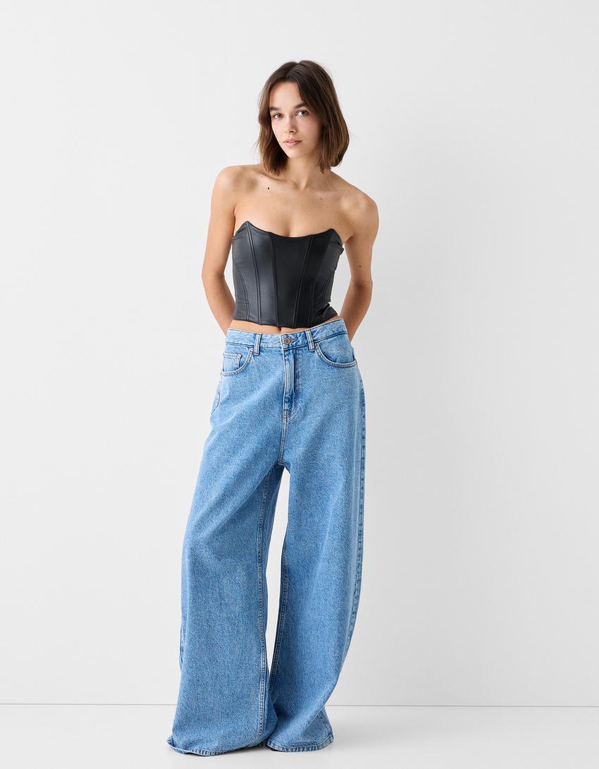 Crop top bandeau efeito pele-Preto-3