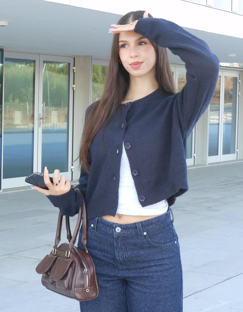 Soft touch button-up cardigan-Blue