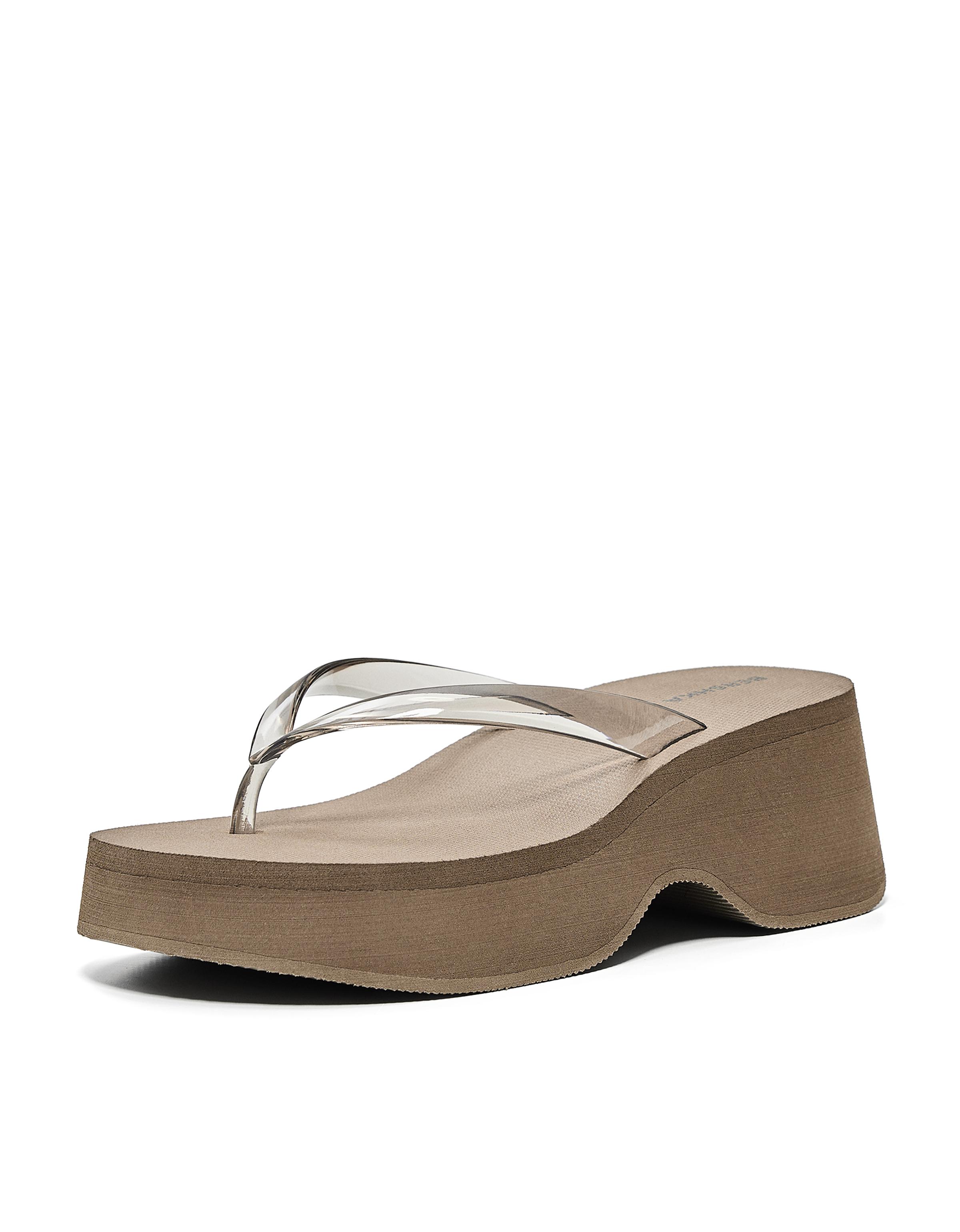 Vinyl thong platform sandals — TAUPE