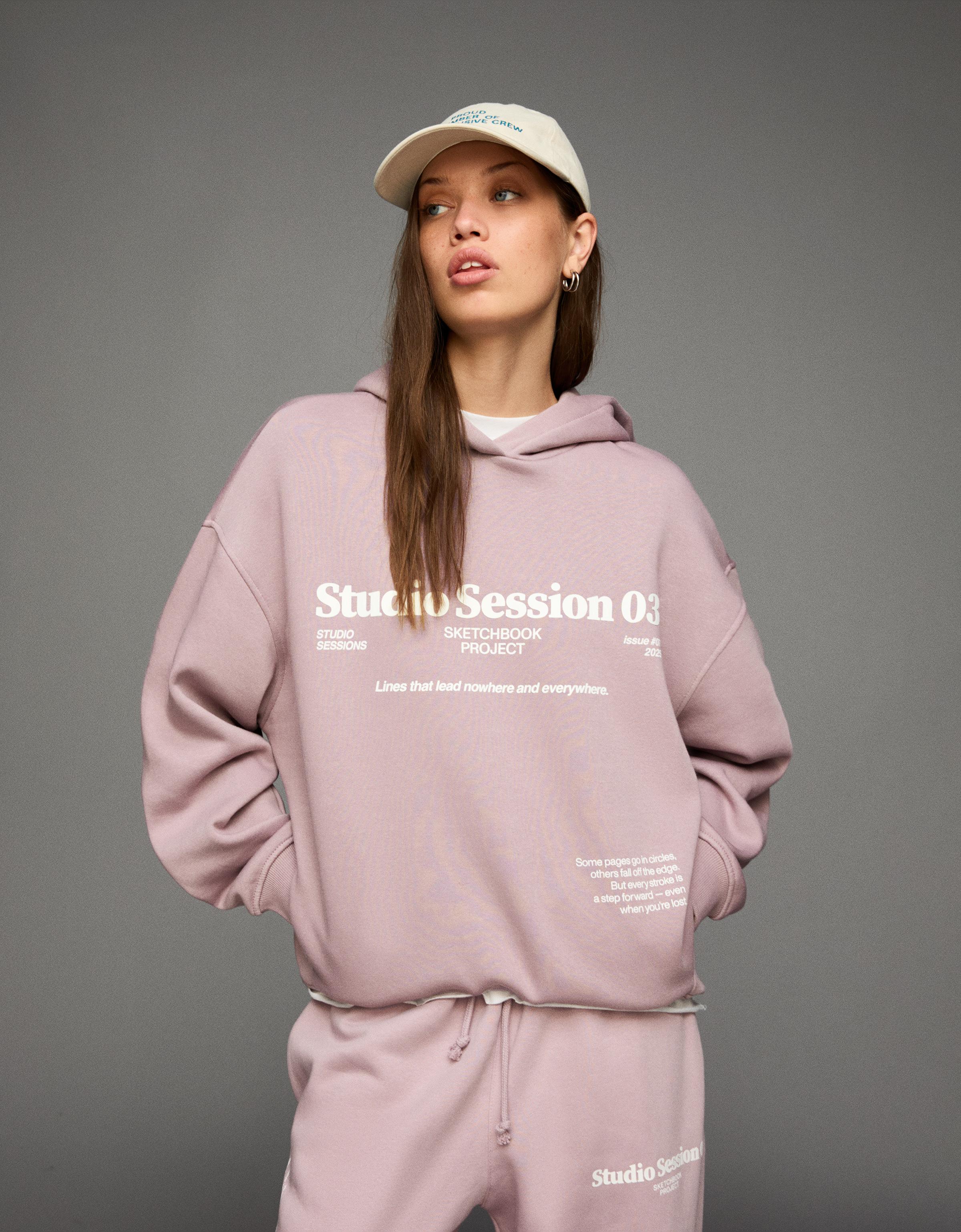 Bershka Kapuzenpullover Mit Print Damen M Violett