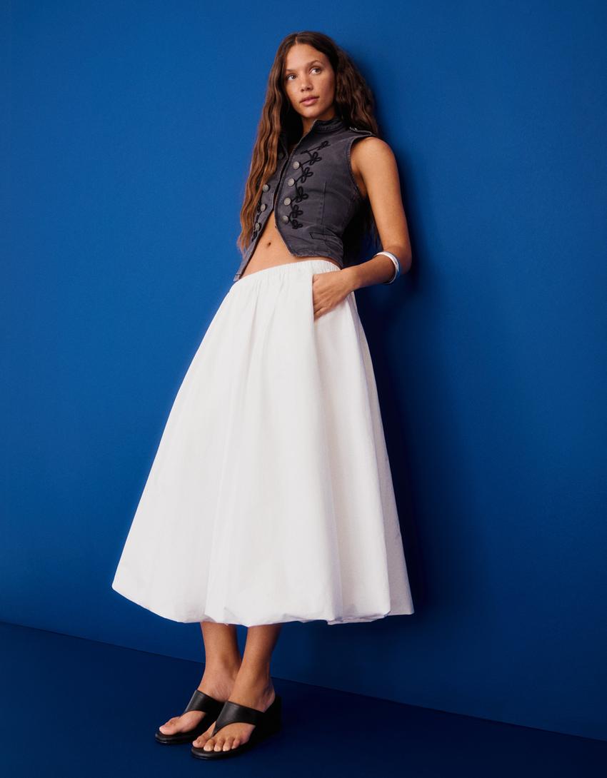 Balloon midi skirt-White
