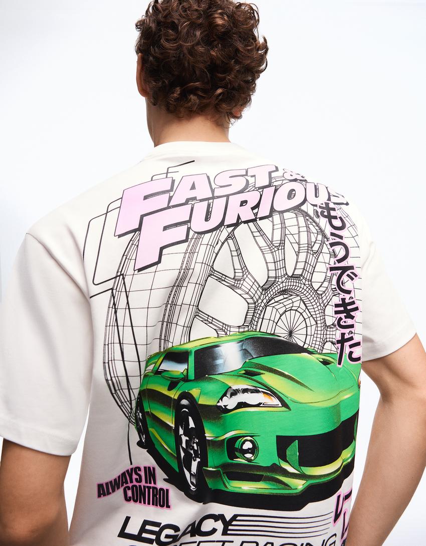 Maglietta relax fit Fast & Furious-Bianco