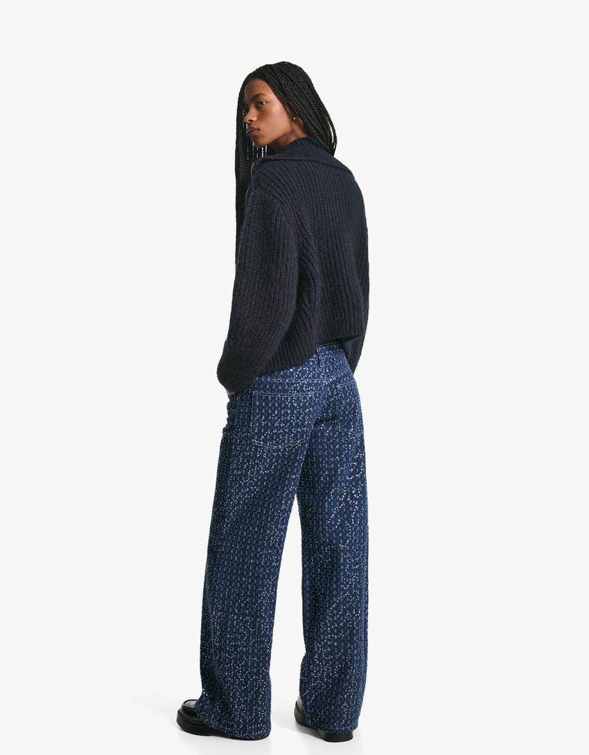 jeans wide leg lentejuelas-Marino