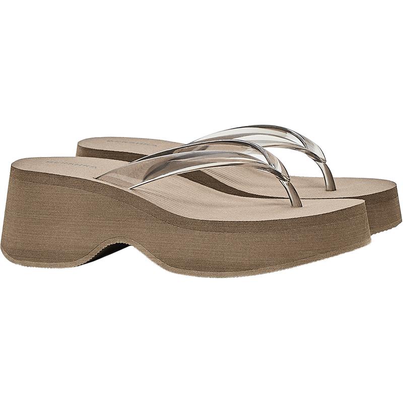 Vinyl thong platform sandals — TAUPE