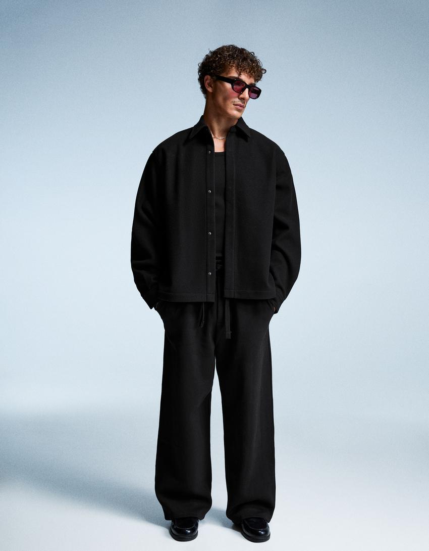 Boxy flanellen overshirt-Zwart