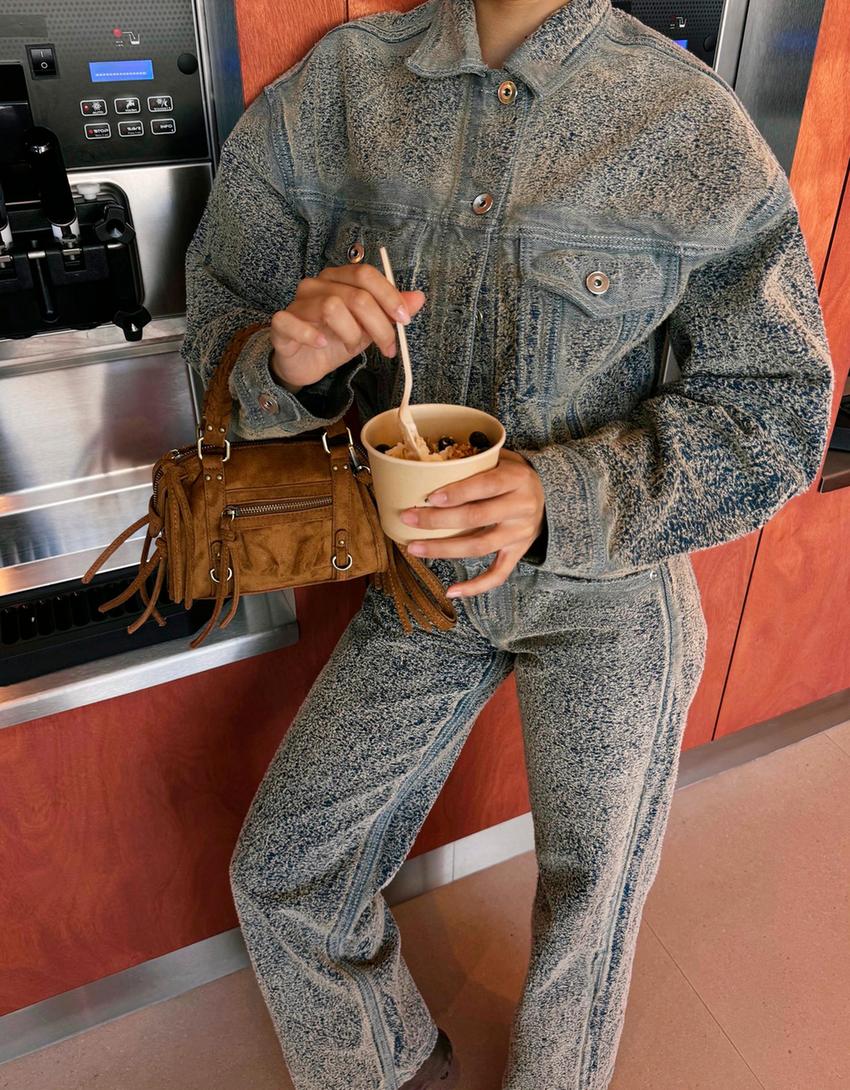 Cazadora denim cropped textura-Azul lavado