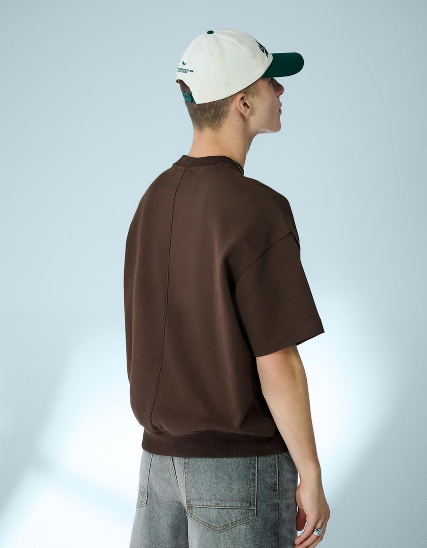 Maglietta a maniche corte in felpa a costine-Marrone