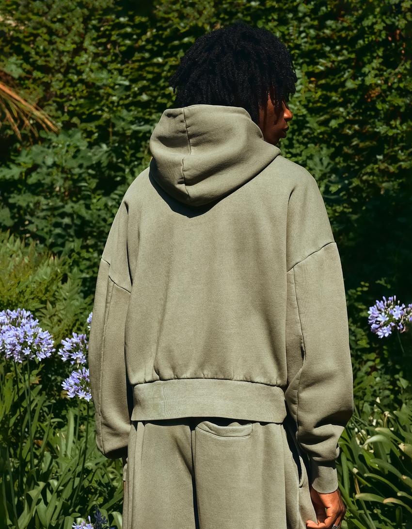 Sudadera capucha efecto lavado-Kaki