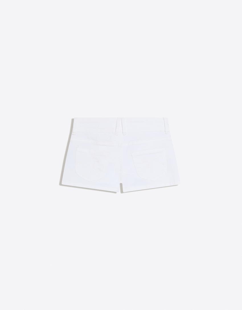 Denim mini shorts-White