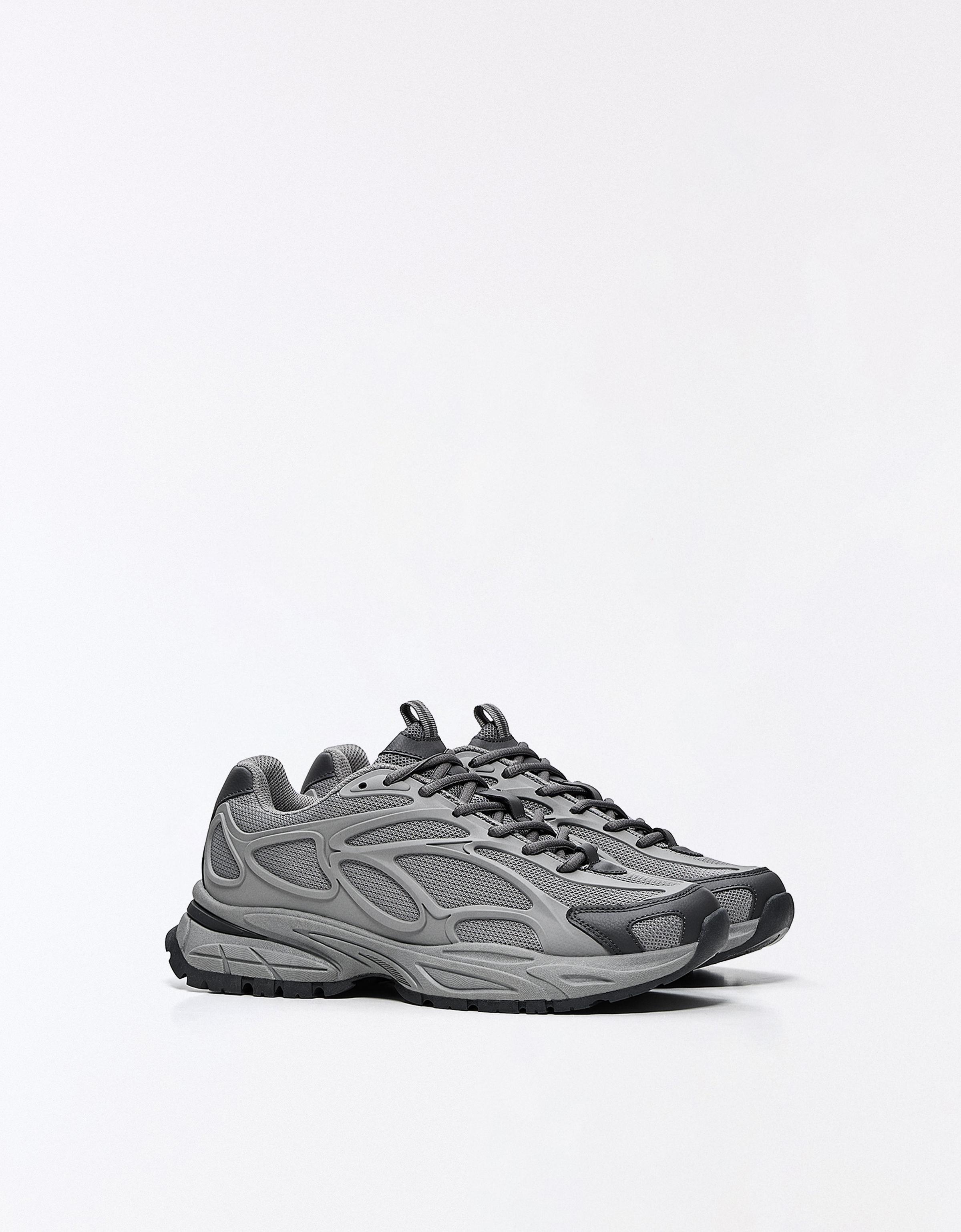 Chunky mixed-material sneakers — Grey
