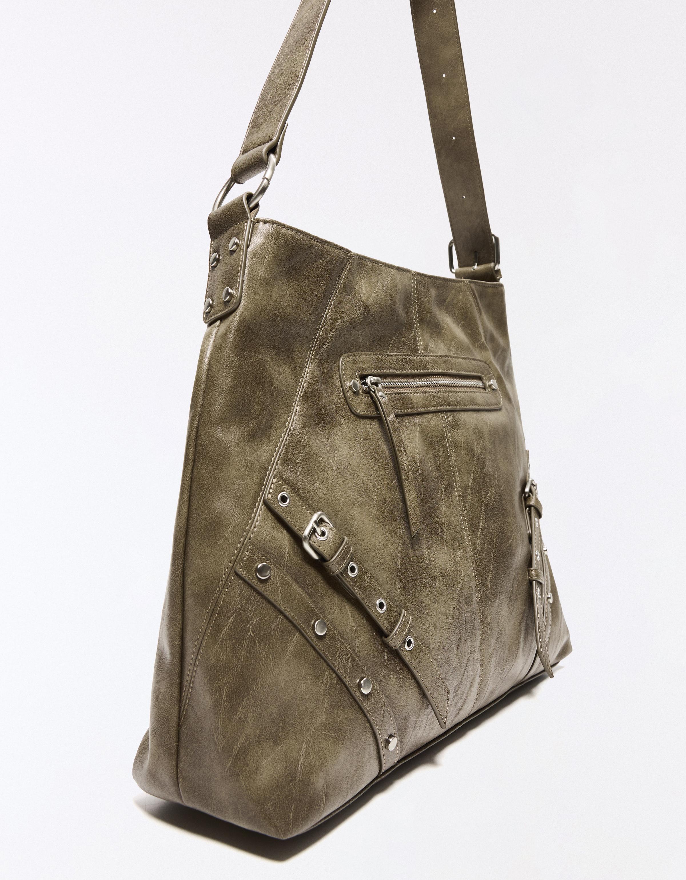 Leather effect bucket bag with buckles — Sand