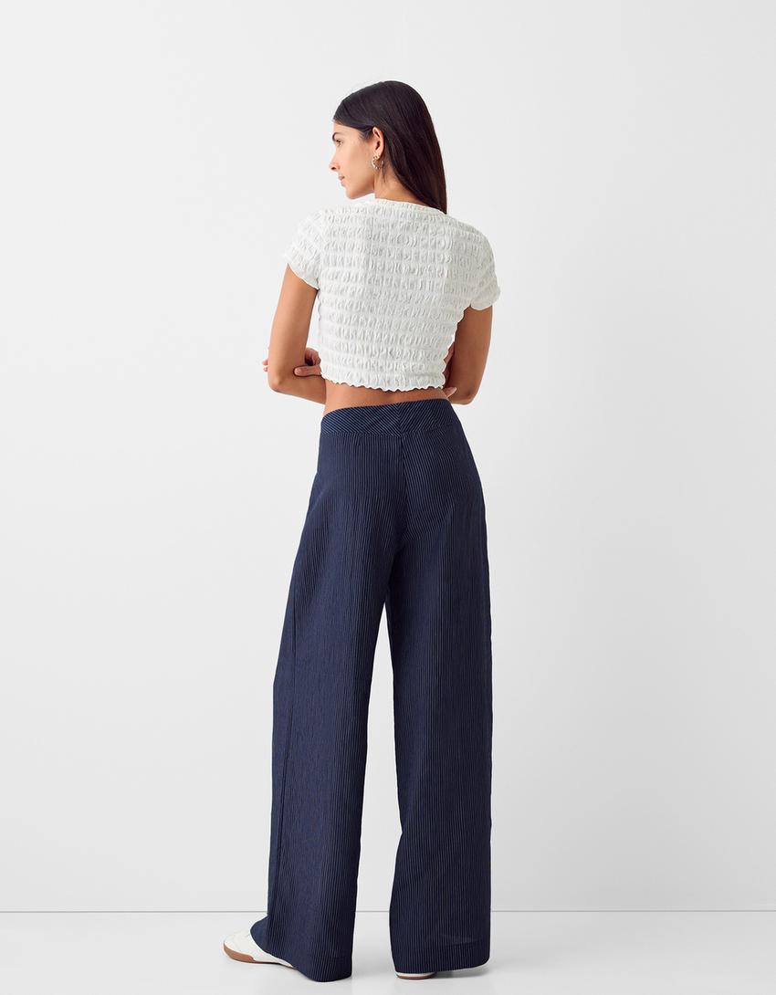 Wide-leg trousers with waistband detail-Blue-2