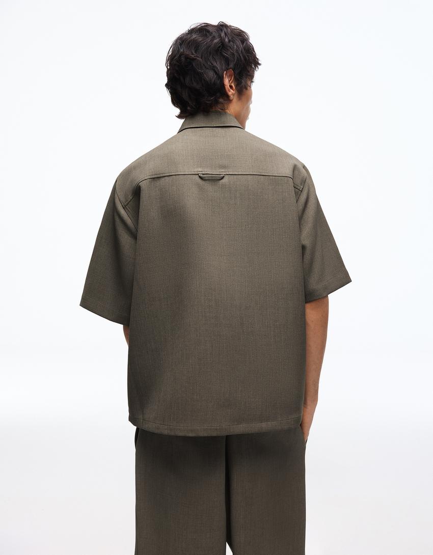 Camisa manga corta boxy tailoring-Kaki