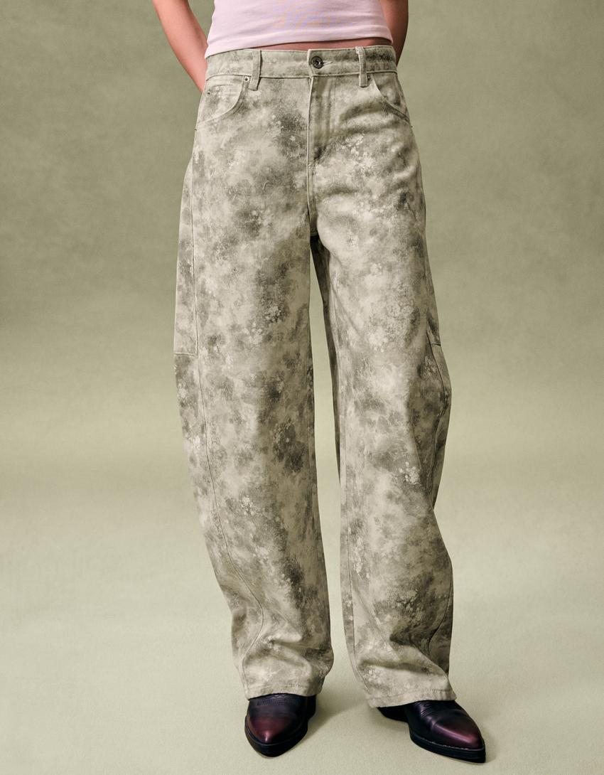 Calças barrel fit com estampado-Multicolor