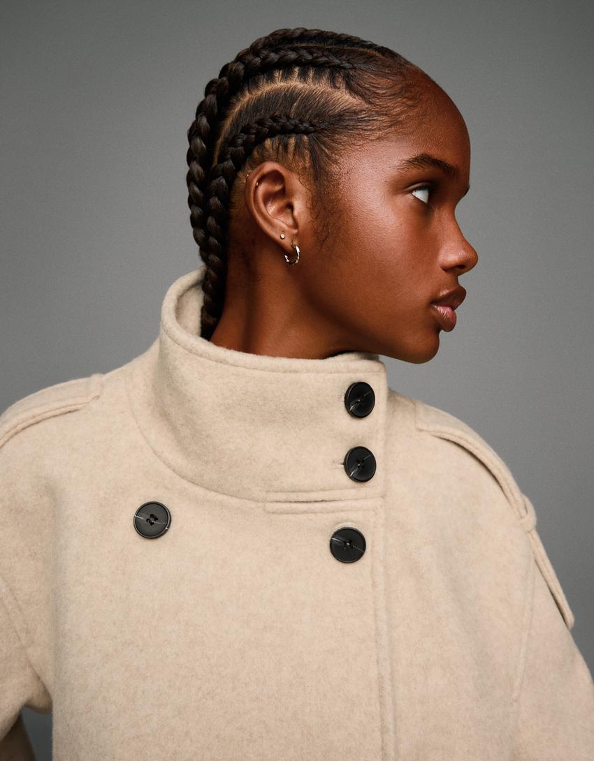 Veste en tissu à col cheminée-Écru