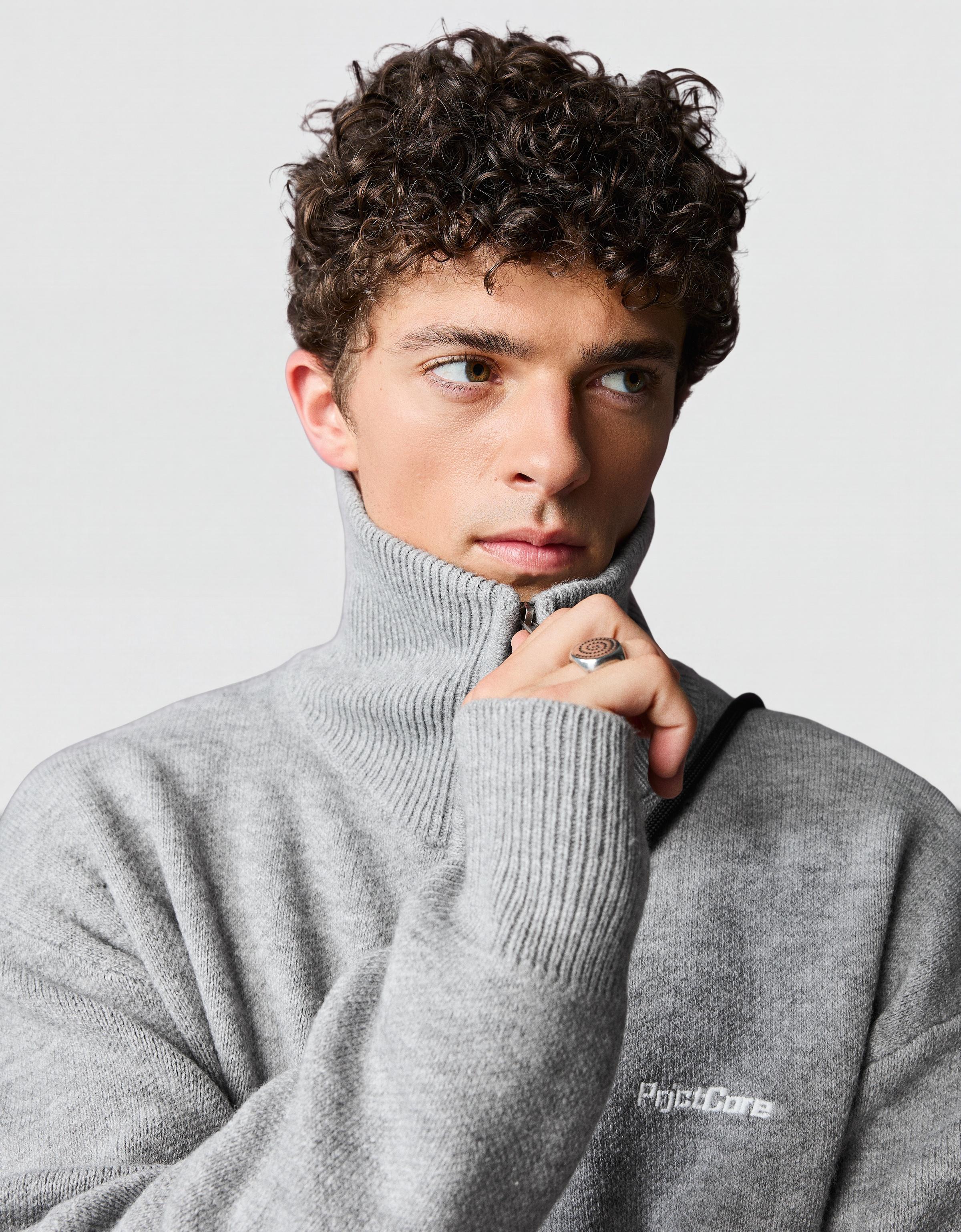 Boxy knit zip jacket — Grey