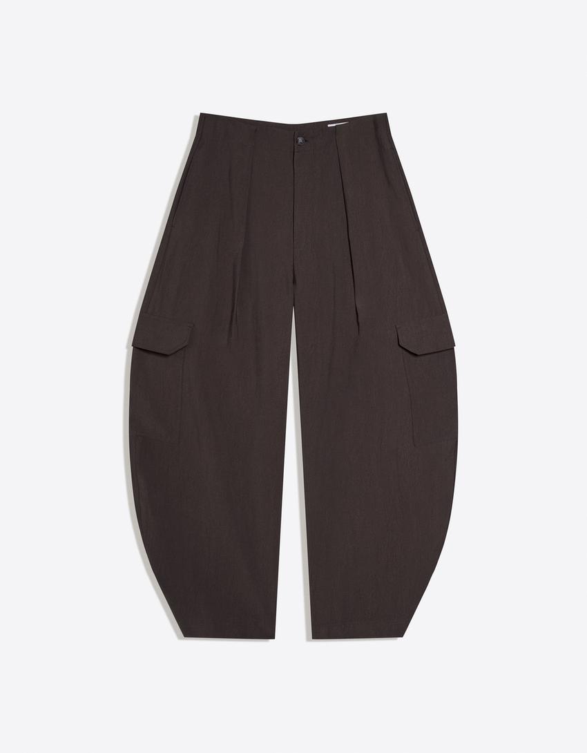 Bol kesim barrel kargo pantolon-Koyu gri