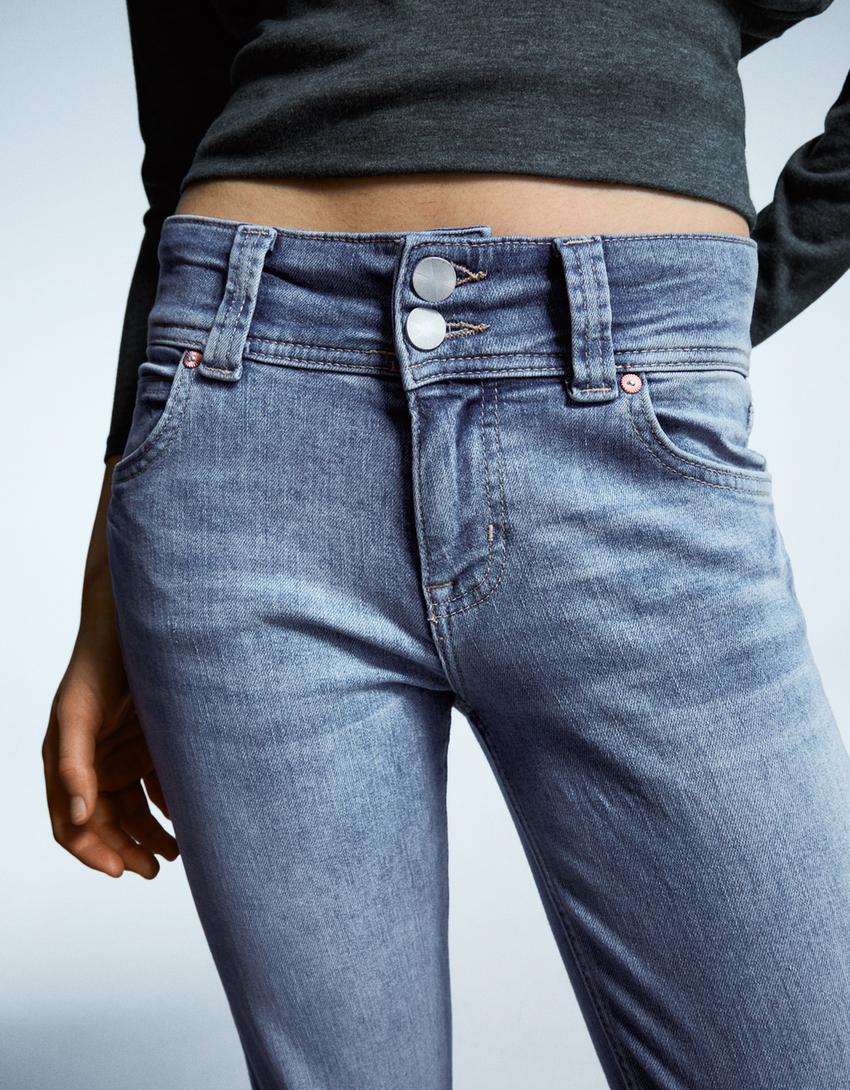 Boot-cut jeans with flaps-Light blue