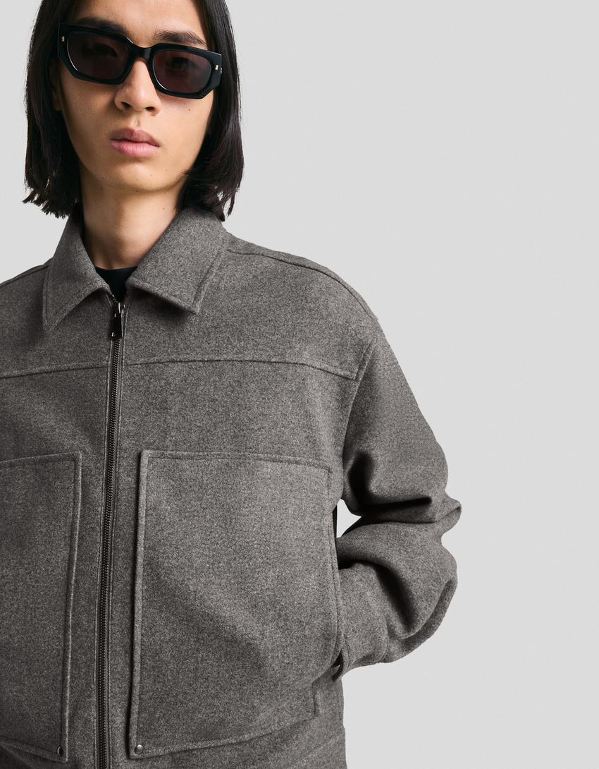 Boxy fit overshirt with zip-Dark grey