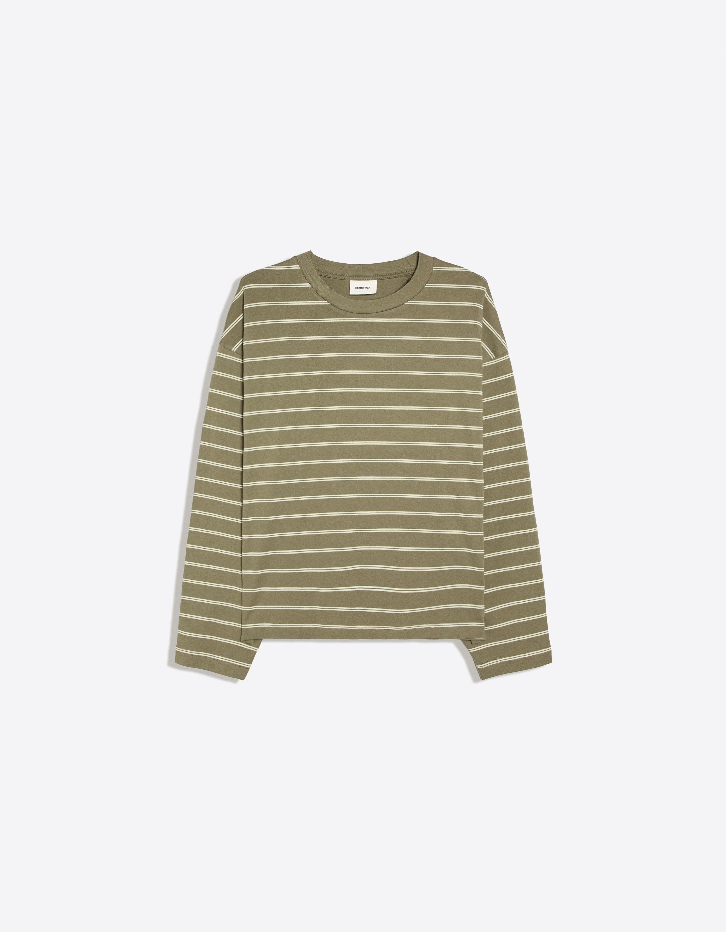 Long-sleeved stripe print T-shirt — Khaki