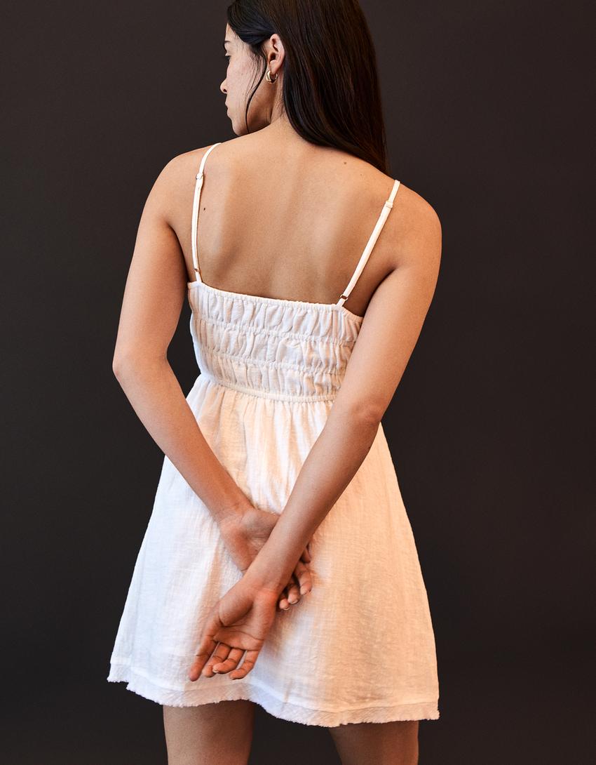 Ruffled rustic mini dress-White-1