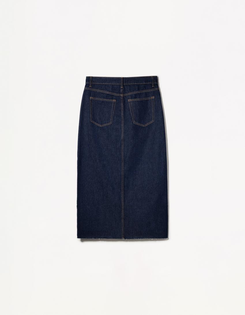 Fustă denim lungă-Bleumarin-5
