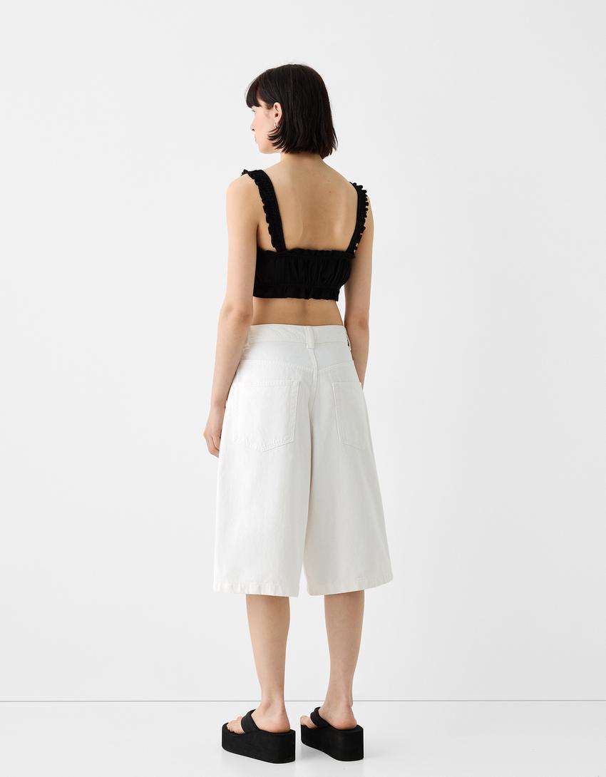 Textured striped top with tie detail-Black-1