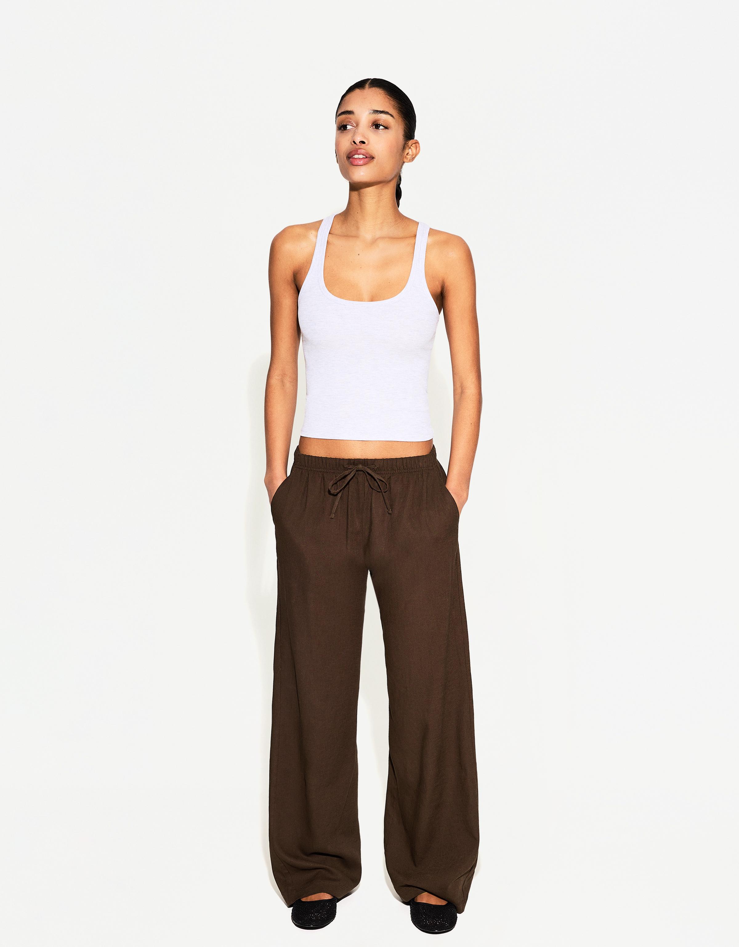 Bershka Hose Mit Leinen Und Gummizugbund Damen Xxs Braun