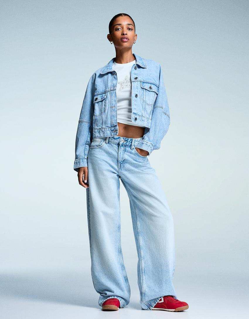 Cropped denim jacket-Light blue
