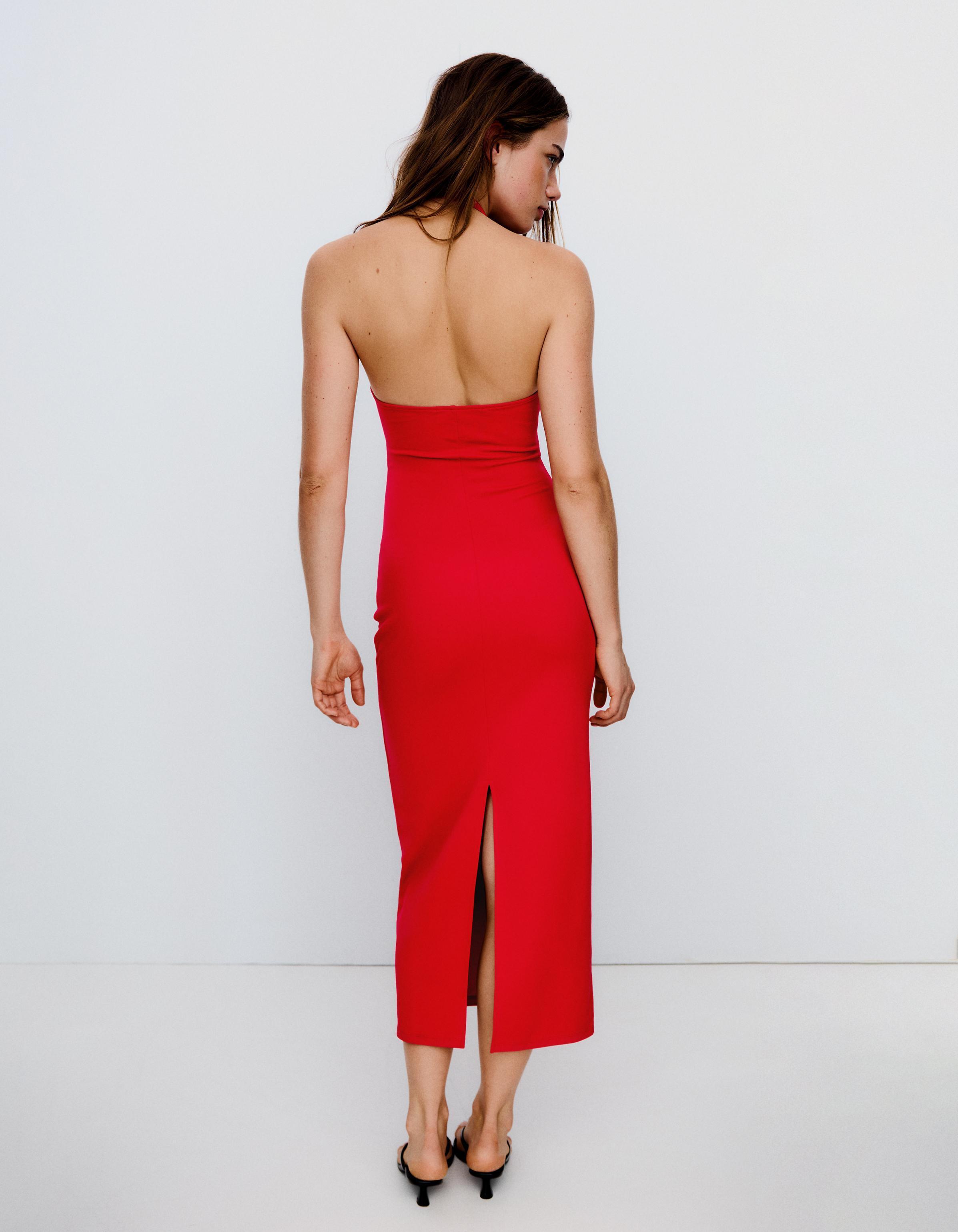 Halterneck midi dress — Red
