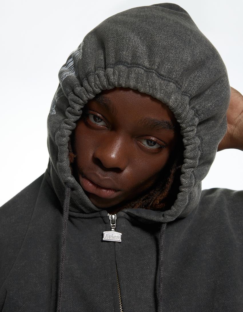 Sudadera capucha efecto lavado ARIES X BERSHKA-Gris