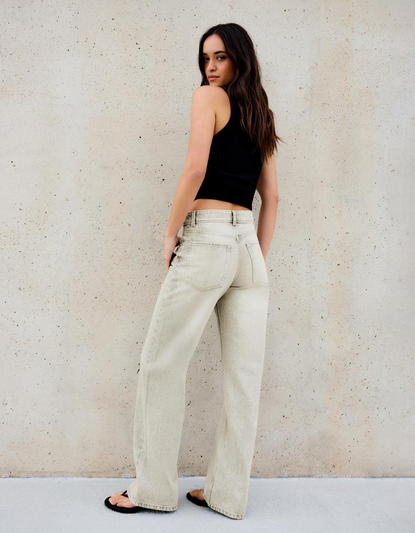 Jeans wide leg straight taille haute-Gris foncé