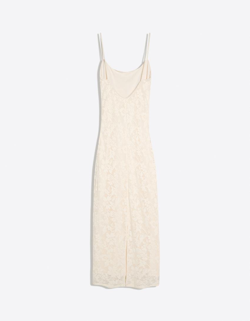 Rustic strappy midi dress-Cream