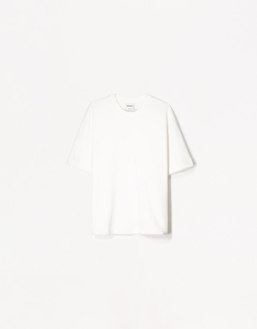 Short sleeve plush T-shirt-White-4