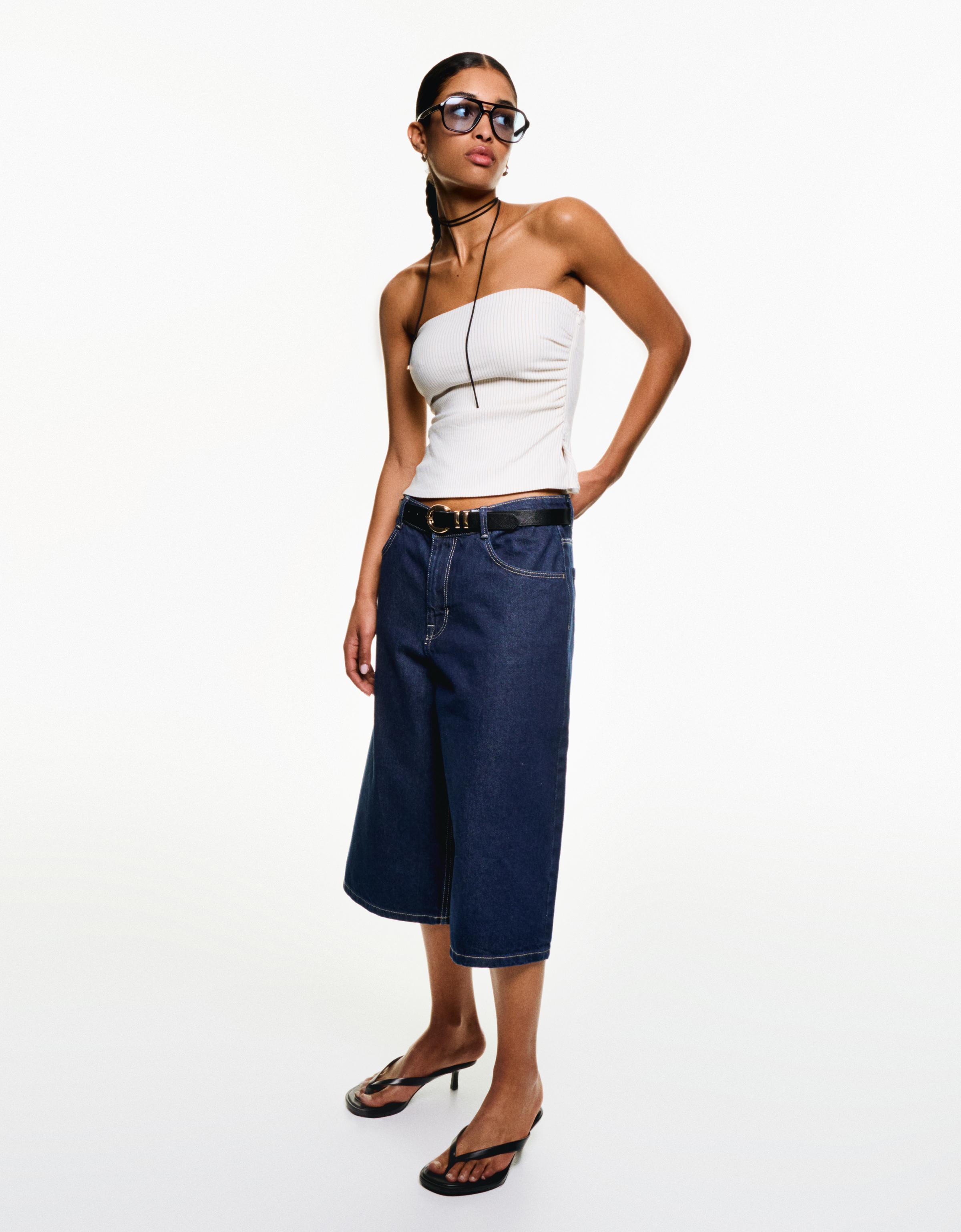 Bershka Jort-Bermudas Aus Denim Im Baggy-Stil Damen 42 Marinenblau