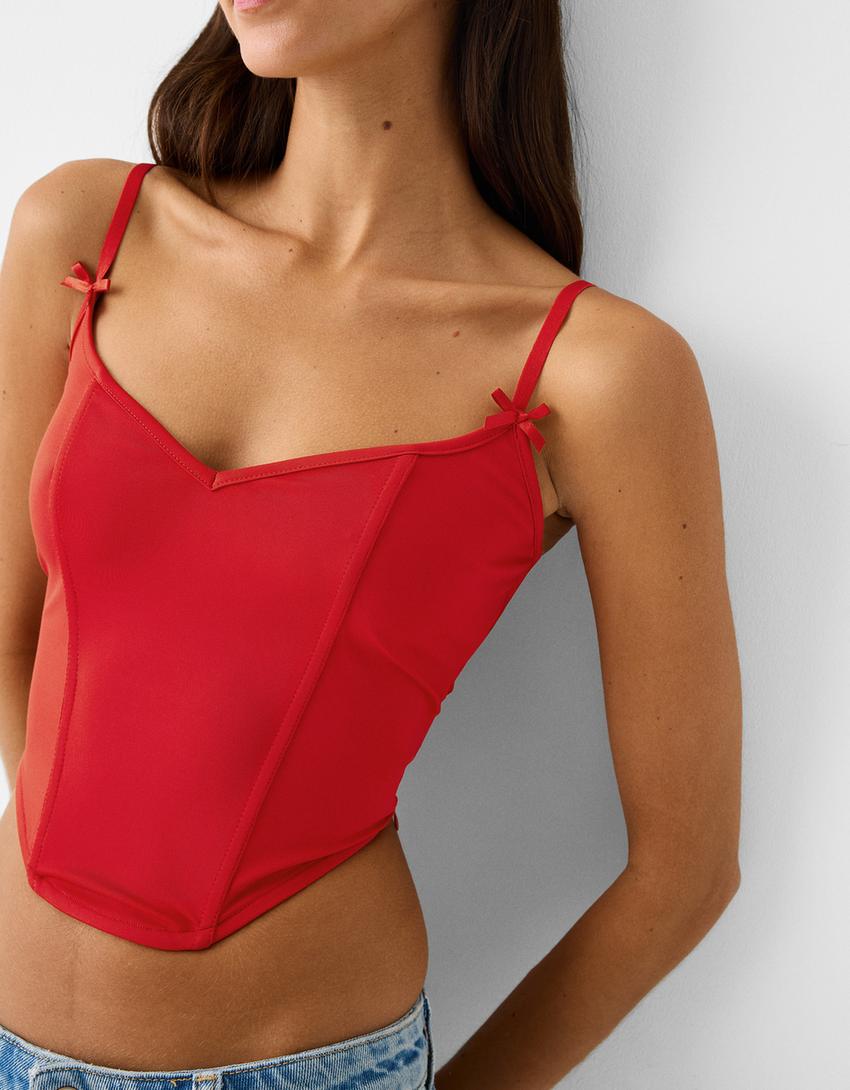 توب كورسيه بحمالات وعُقد-أحمر-2